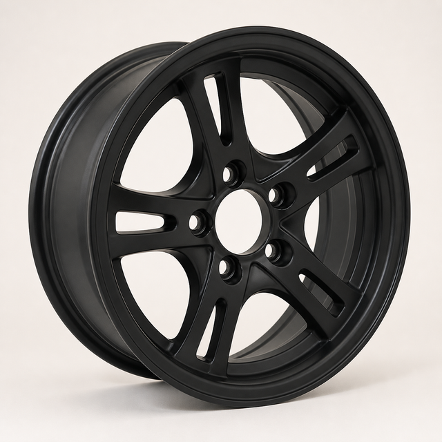 15" x 5" Trailer Wheel · 5 Lug (5x4.5) Aluminum Matte Black — 2,160 lb Load