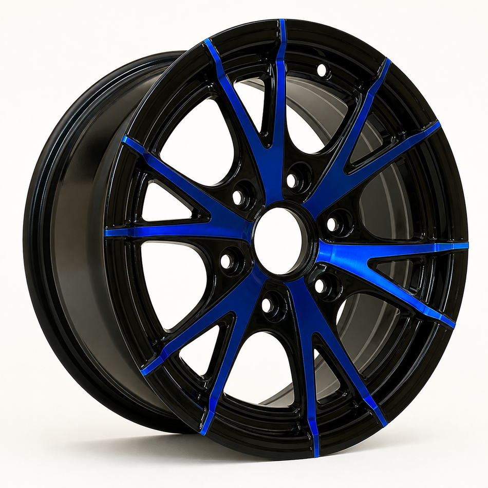 15x6 Trailer Wheel 6 Lug (6x5.5) Aluminum Blue Machined — Rhino CW516