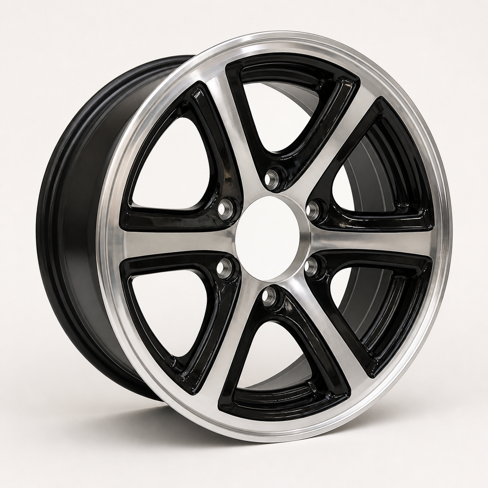 16x6 Trailer Wheel 6 Lug (6x5.5) Alloy Black Machined — SUBE
