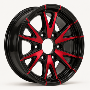 15x6 Trailer Wheel 6 Lug (6x5.5) Aluminum Black & Red — Rhino CW516
