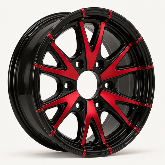 15x6 Trailer Wheel 6 Lug (6x5.5) Aluminum Black & Red — Rhino CW516