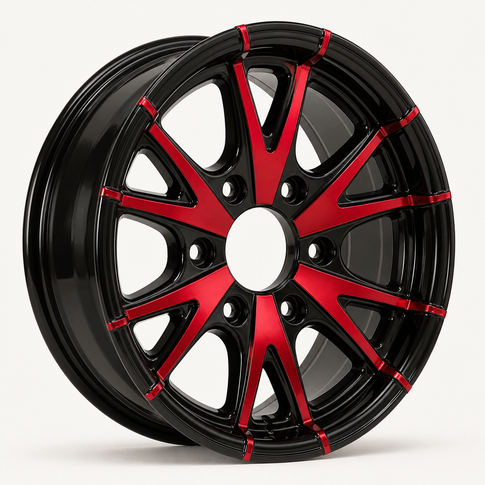 15x6 Trailer Wheel 6 Lug (6x5.5) Aluminum Black & Red — Rhino CW516