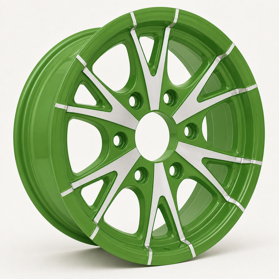 15x6 Trailer Wheel 6 Lug (6x5.5) Aluminum Green Machined — Rhino CW516
