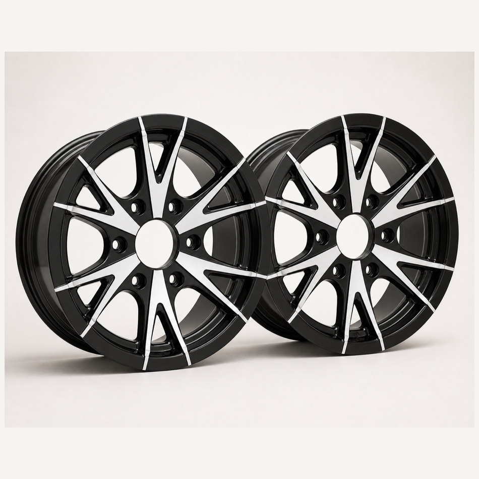 2PCS 15x6 Trailer Wheel 6 Lug (6x5.5) Aluminum Black Machined — Rhino CW516