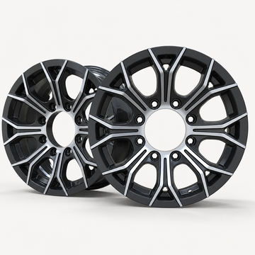 Set of 2 — 16x6 Trailer Wheel 8 Lug (8x6.5) Aluminum Black Machined — Rhino CW618