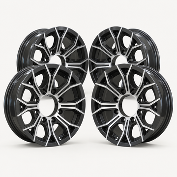 Set of 4 — 16x6 Trailer Wheel 8 Lug (8x6.5) Aluminum Black Machined — Rhino CW618