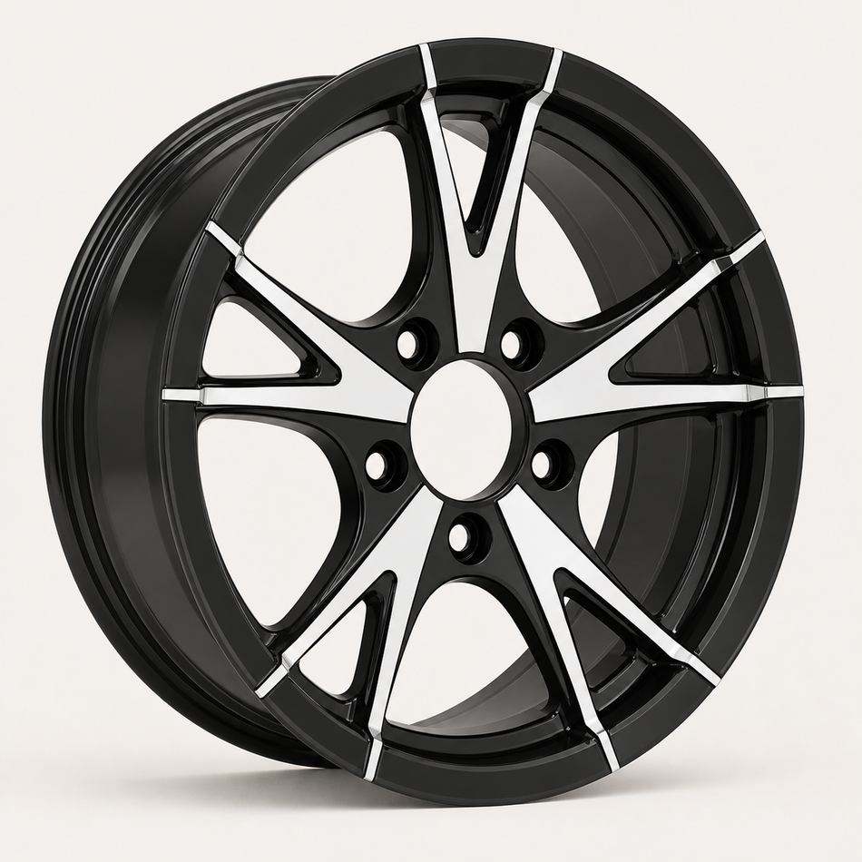 15x5 Trailer Wheel 5 Lug (5x4.5) Aluminum Black Machined — Rhino CW515