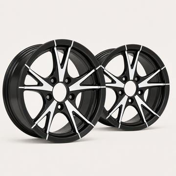 Set of 2 — 15x5 Trailer Wheel 5 Lug (5x4.5) Aluminum Black Machined — Rhino CW515