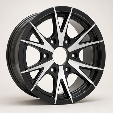 15x6 Trailer Wheel 6 Lug (6x5.5) Aluminum Black Machined — Rhino CW516