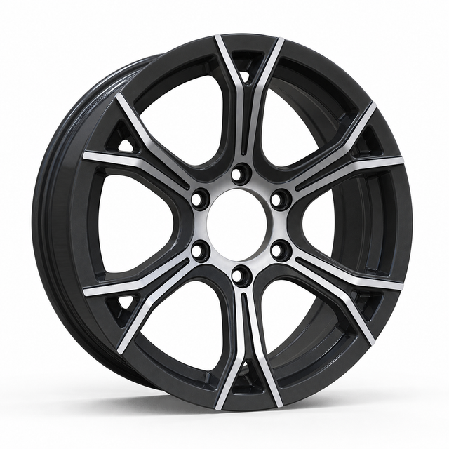 16x6 Trailer Wheel 6 Lug (6x5.5) Aluminum Black Machined — Rhino CW617