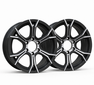 Set of 2 — 16x6 Trailer Wheel 6 Lug (6x5.5) Aluminum Black Machined — Rhino CW617