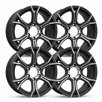 Set of 4 — 16x6 Trailer Wheel 6 Lug (6x5.5) Aluminum Black Machined — Rhino CW617
