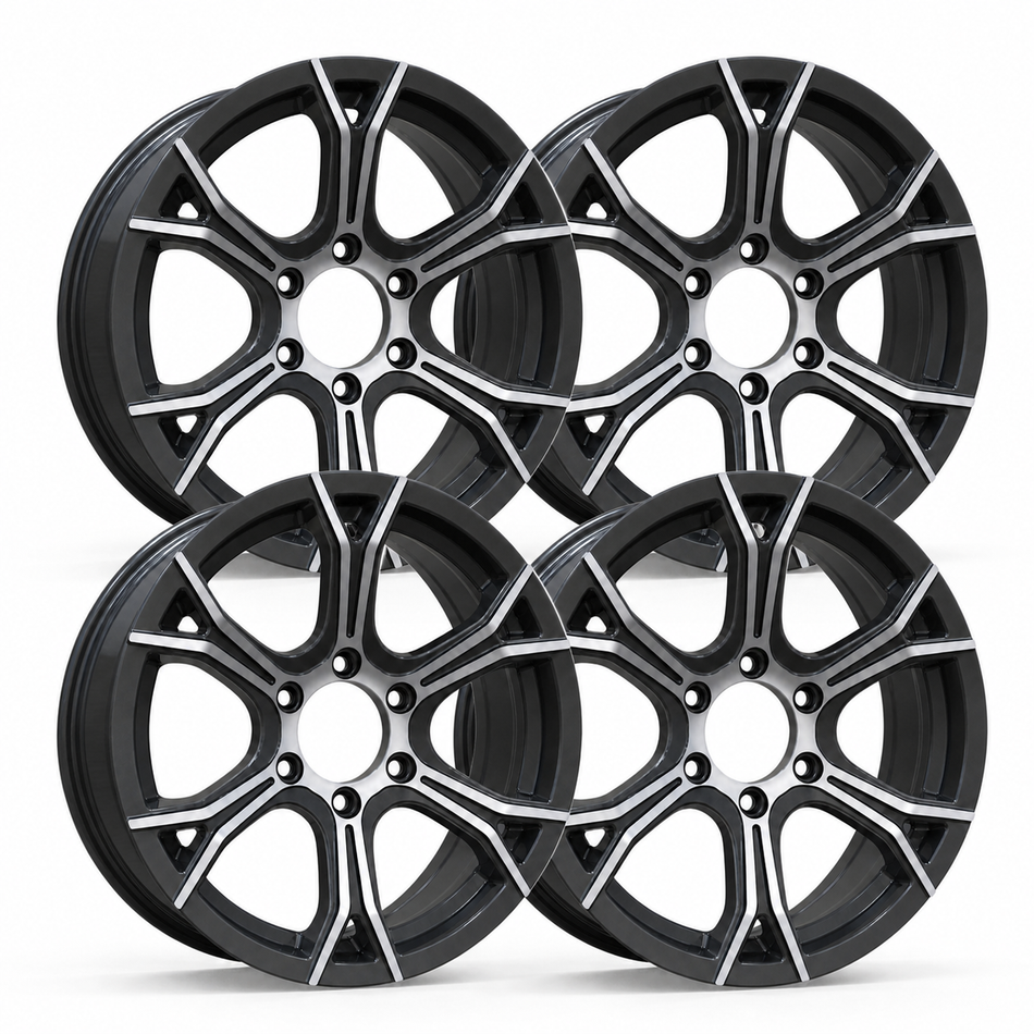 Set of 4 — 16x6 Trailer Wheel 6 Lug (6x5.5) Aluminum Black Machined — Rhino CW617