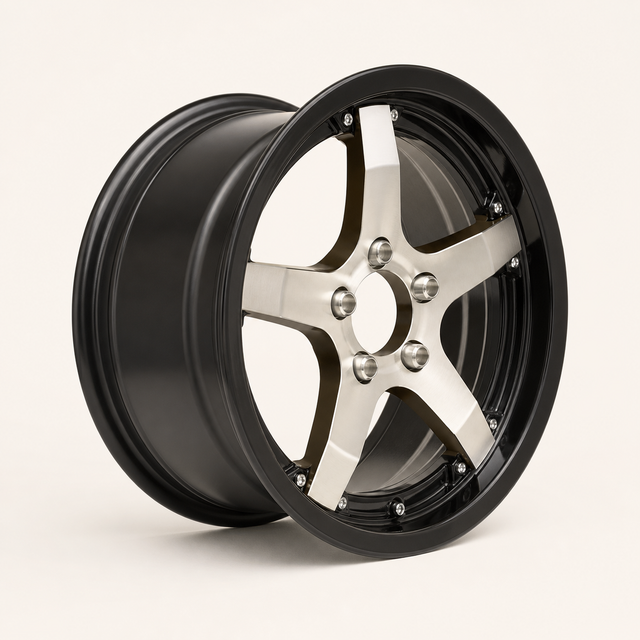 15x5 Trailer Wheel 5 Lug (5x4.5) Aluminum Black Machined — Rhino Classic 501