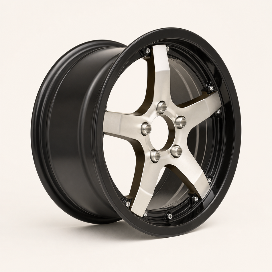 15x5 Trailer Wheel 5 Lug (5x4.5) Aluminum Black Machined — Rhino Classic 501