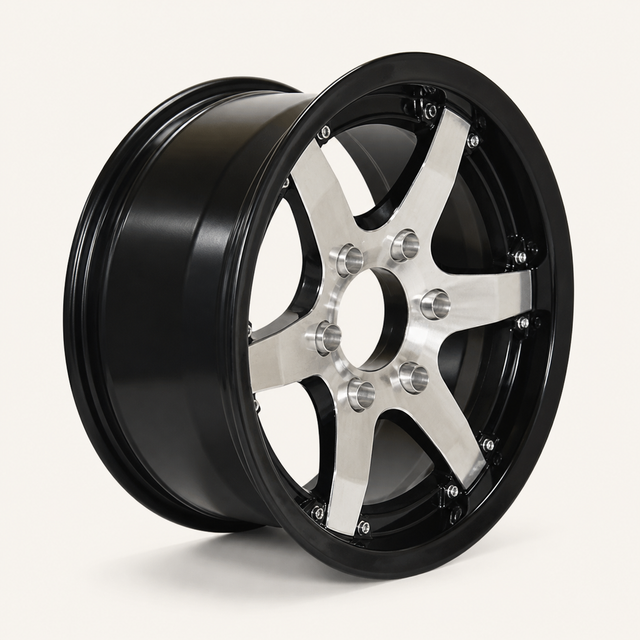16x6 Trailer Wheel 6 Lug (6x5.5) Aluminum Black Machined — Rhino Classic 601