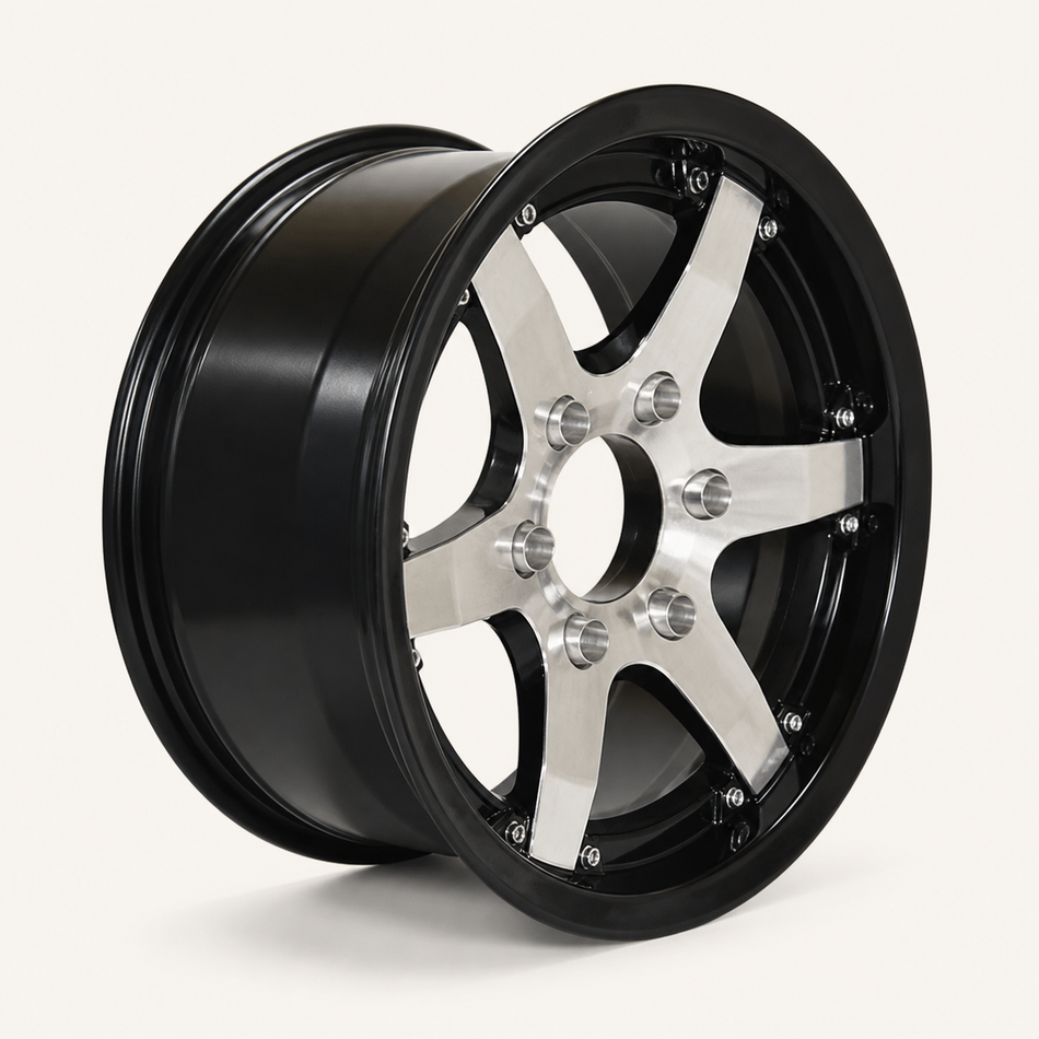 16x6 Trailer Wheel 6 Lug (6x5.5) Aluminum Black Machined — Rhino Classic 601