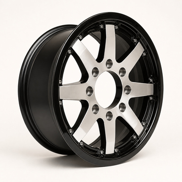 16x6 Trailer Wheel 8 Lug (8x6.5) Aluminum Black Machined — Rhino Classic 801