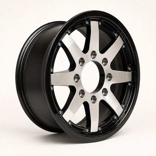 16x6 Trailer Wheel 8 Lug (8x6.5) Aluminum Black Machined - Rhino Classic 801
