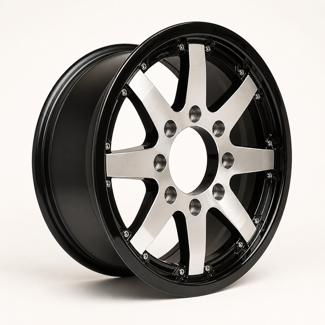 16x6 Trailer Wheel 8 Lug (8x6.5) Aluminum Black Machined — Rhino Classic 801