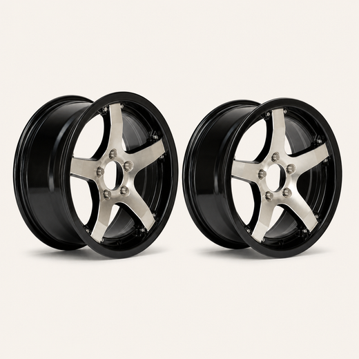 Set of 2 - 14x5.5 Trailer Wheel 5 Lug (5x4.5) Aluminum Black Machined - Rhino Classic 501