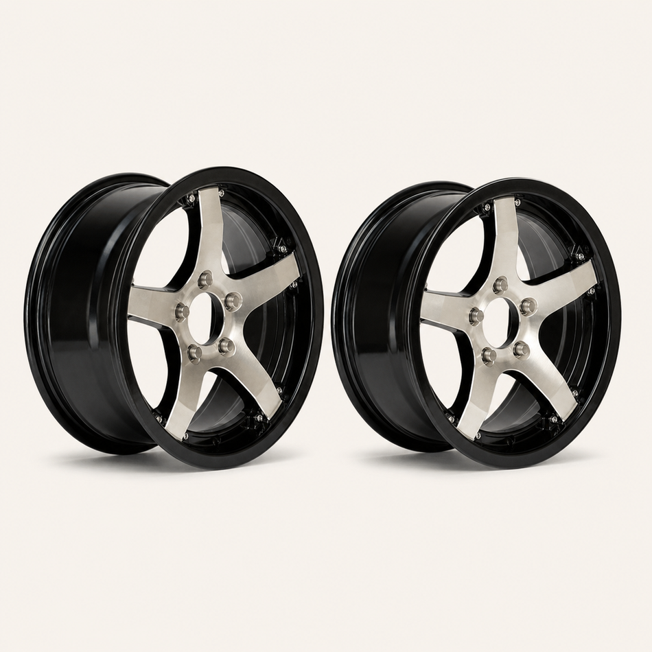 Set of 2 — 14x5.5 Trailer Wheel 5 Lug (5x4.5) Aluminum Black Machined — Rhino Classic 501