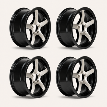 Set of 4 — 14x5.5 Trailer Wheel 5 Lug (5x4.5) Aluminum Black Machined — Rhino Classic 501