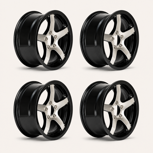 Set of 4 - 14x5.5 Trailer Wheel 5 Lug (5x4.5) Aluminum Black Machined - Rhino Classic 501