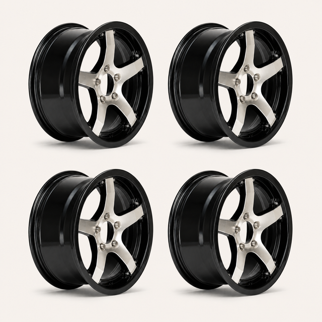 Set of 4 — 14x5.5 Trailer Wheel 5 Lug (5x4.5) Aluminum Black Machined — Rhino Classic 501