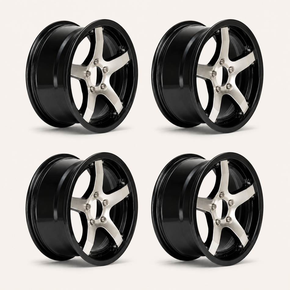 Set of 4 — 14x5.5 Trailer Wheel 5 Lug (5x4.5) Aluminum Black Machined — Rhino Classic 501