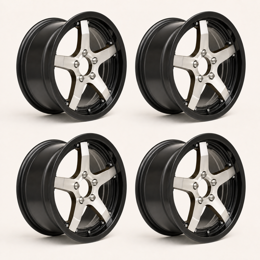 Set of 4 - 15x5 Trailer Wheel 5 Lug (5x4.5) Aluminum Black Machined - Rhino Classic 501