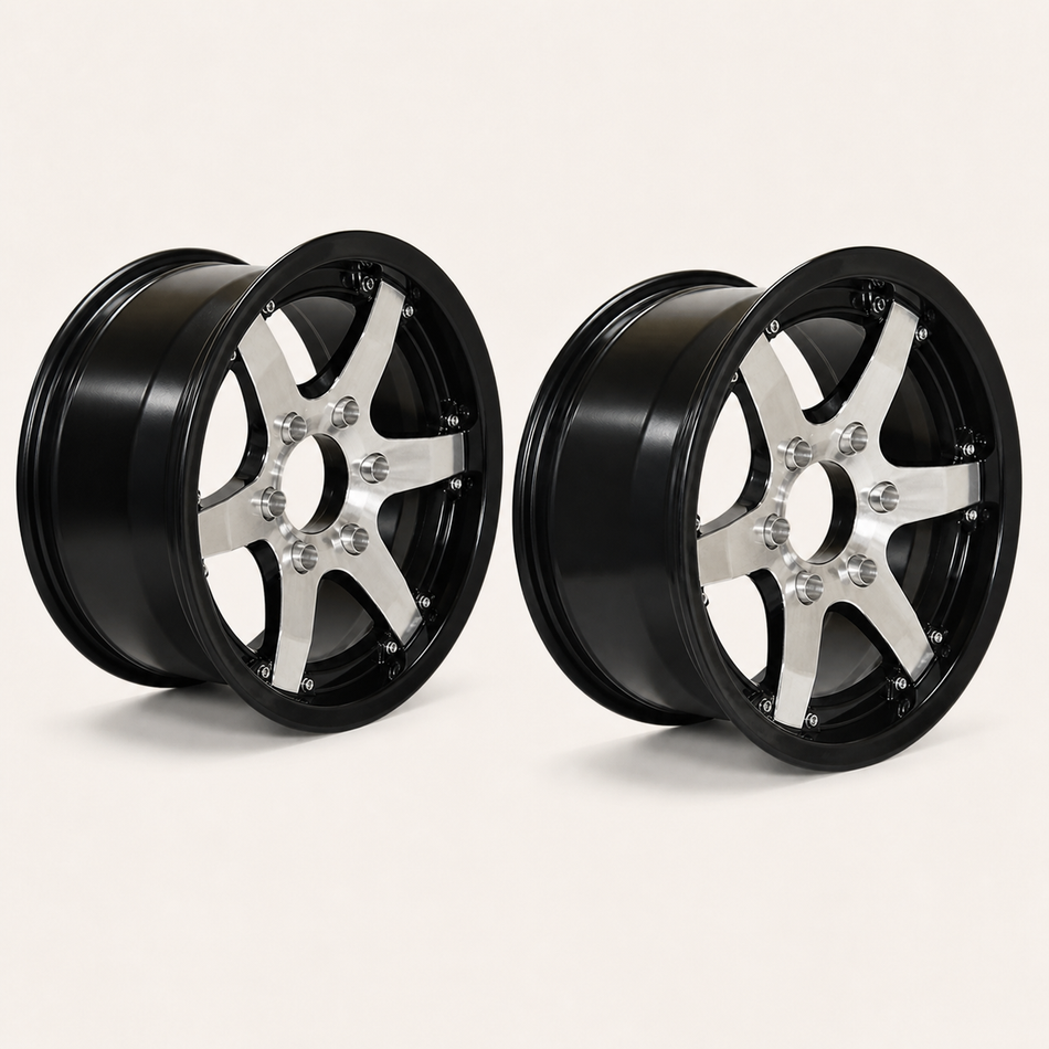 Set of 2 — 16x6 Trailer Wheel 6 Lug (6x5.5) Aluminum Black Machined — Rhino Classic 601
