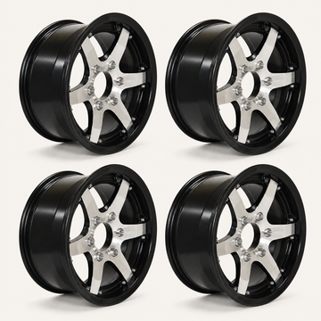 Set of 4 — 16x6 Trailer Wheel 6 Lug (6x5.5) Aluminum Black Machined — Rhino Classic 601