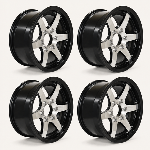 Set of 4 - 16x6 Trailer Wheel 6 Lug (6x5.5) Aluminum Black Machined - Rhino Classic 601