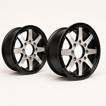 Set of 2 — 16x6 Trailer Wheel 8 Lug (8x6.5) Aluminum Black Machined — Rhino Classic 801
