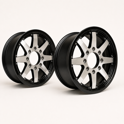 Set of 2 - 16x6 Trailer Wheel 8 Lug (8x6.5) Aluminum Black Machined - Rhino Classic 801