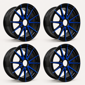 Set of 4 — 15x5 Trailer Wheel 5 Lug (5x4.5) Aluminum Blue & Black — Rhino CW515