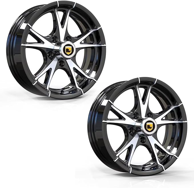 SET OF 2 CW514 RHINO ALUMINUM BLACK MACHINED FACE 14X5.5 5X4.5 5 LUG TRAILER RV WHEEL