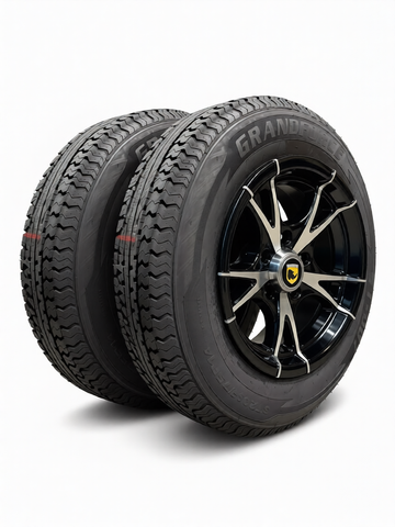 SET OF 2 GRANDFORCE Trailer Tires ST205/75R14 on 14x5.5 5x4.5 Black Machined Wheels Assembly Tire& Rim