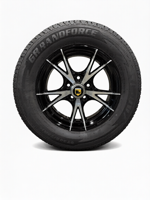 GRANDFORCE Trailer Tires ST205/75R14 on 14x5.5 5x4.5 Black Machined Wheels Assembly Tire& Rim