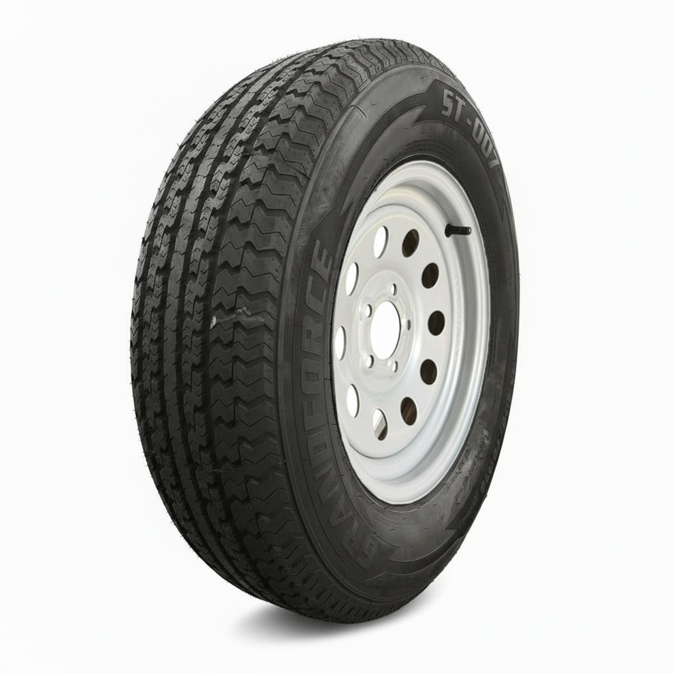 1PC Grandforce Trailer Tire & Wheel Assembly ST205/75R15 6PR on 15x5 5x4.5 Silver Modular