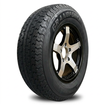 1PC Grandforce Trailer Tire & Wheel Assembly ST205/75R15 8PR on 15x5 5x4.5 Black Machined Classic Aluminum