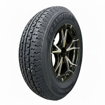1PC Grandforce Trailer Tire & Wheel Assembly ST205/75R15 10PR on 15x5 5x4.5 Black Machined Face