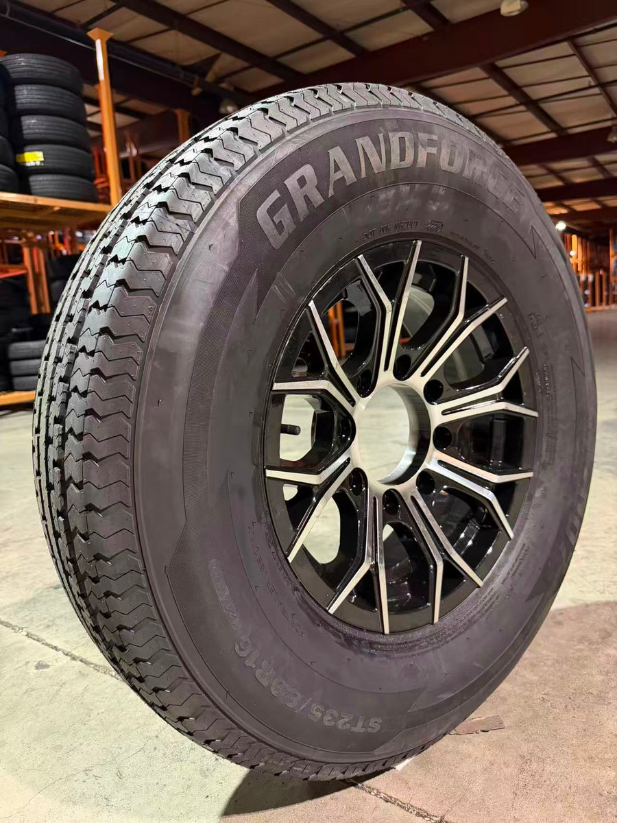 1PC Grandforce Trailer Tire & Wheel Assembly ST235/80R16 10PR on 16x6 6x5.5 Black Machined Face