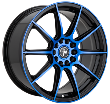 Impact Racing 18X8.0 Wheel |5X120/114.3 PCD |38mm Offset |73.1mm CB Gloss black with blue Machined face Rims