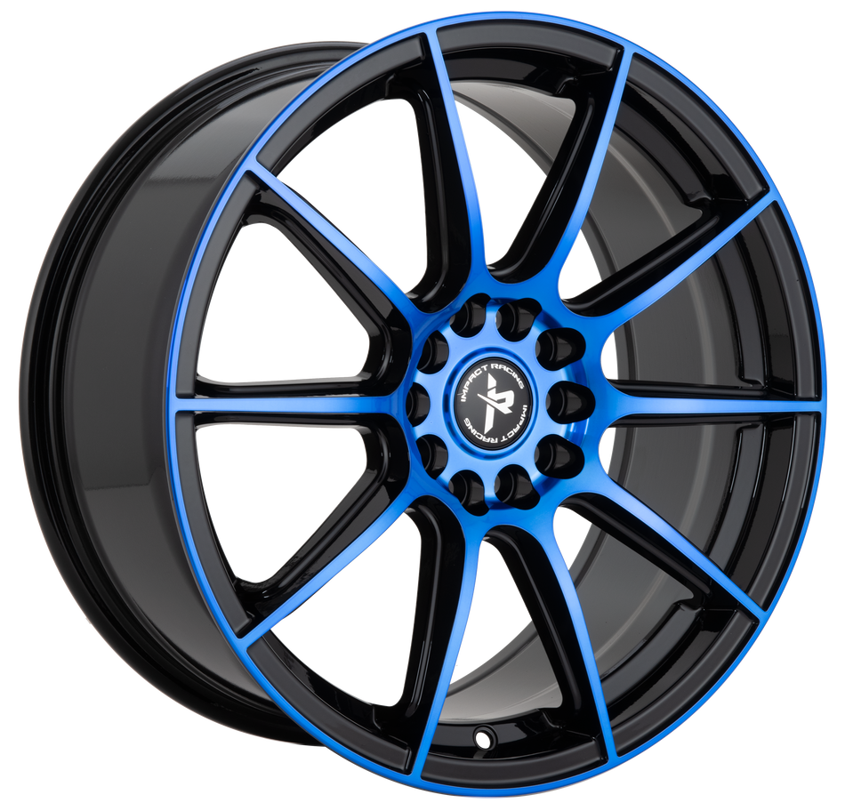 Impact Racing 18X8.0 Wheel |5X120/114.3 PCD |38mm Offset |73.1mm CB Gloss black with blue Machined face Rims