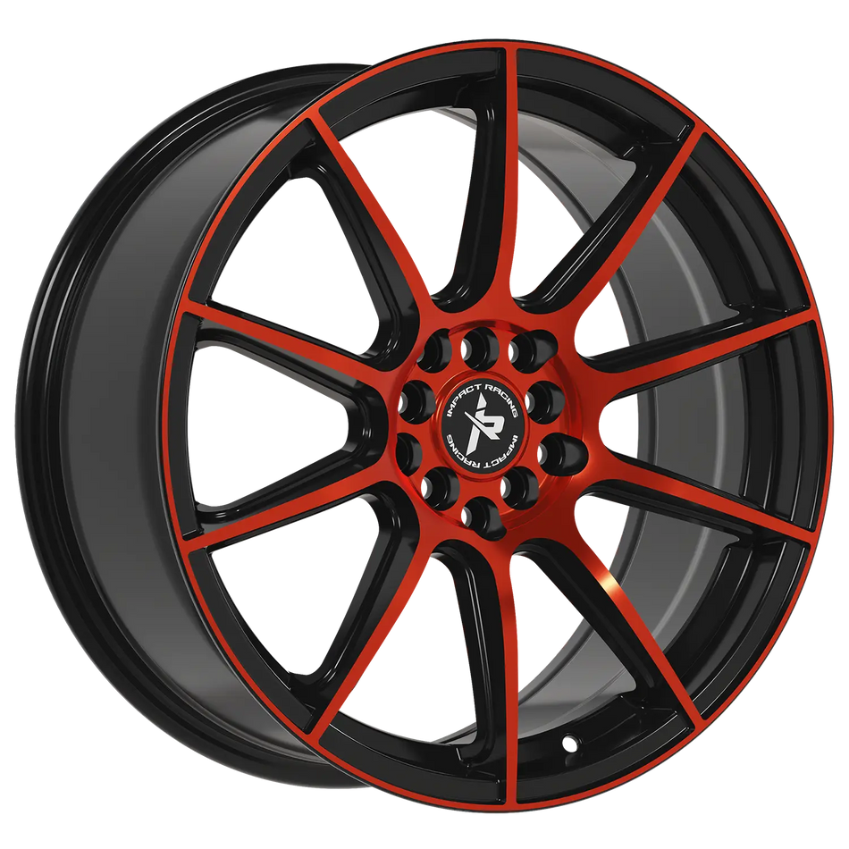 Impact Racing 18X8.0 Wheel |5X100/114.3 PCD |38mm Offset |73.1mm CB Gloss black with red Machined face Rims