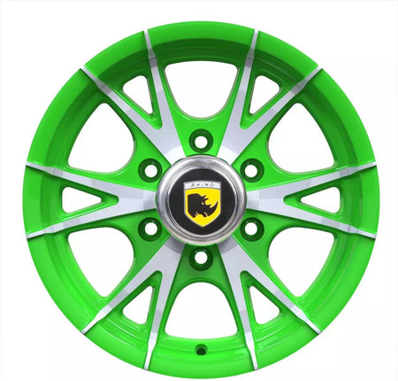 15x6 6x5.5 aluminum green machined trailer wheel Rhino CW516