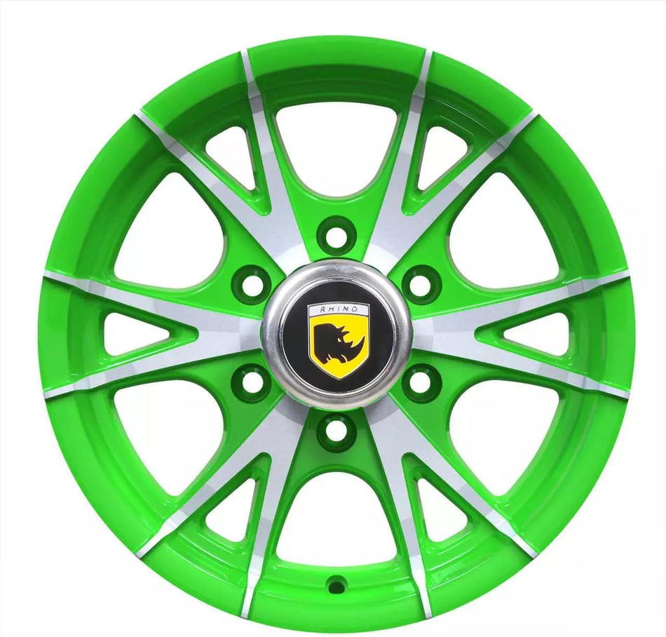 15x6 6x5.5 aluminum green machined trailer wheel Rhino CW516