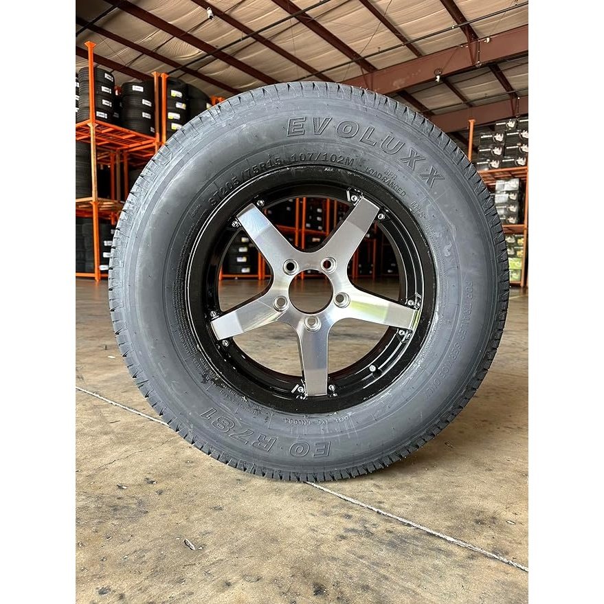 EVOLUX ST205/75R15 8-PR TRAILER TIRE ON 15x5 5x4.5 CLASSIC 501 ALUMINUM WHEEL